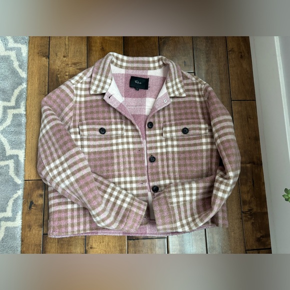 Rails Steffi Plaid Jacket Size Large Mauve Ivory Wool Blend - Picture 3 of 6